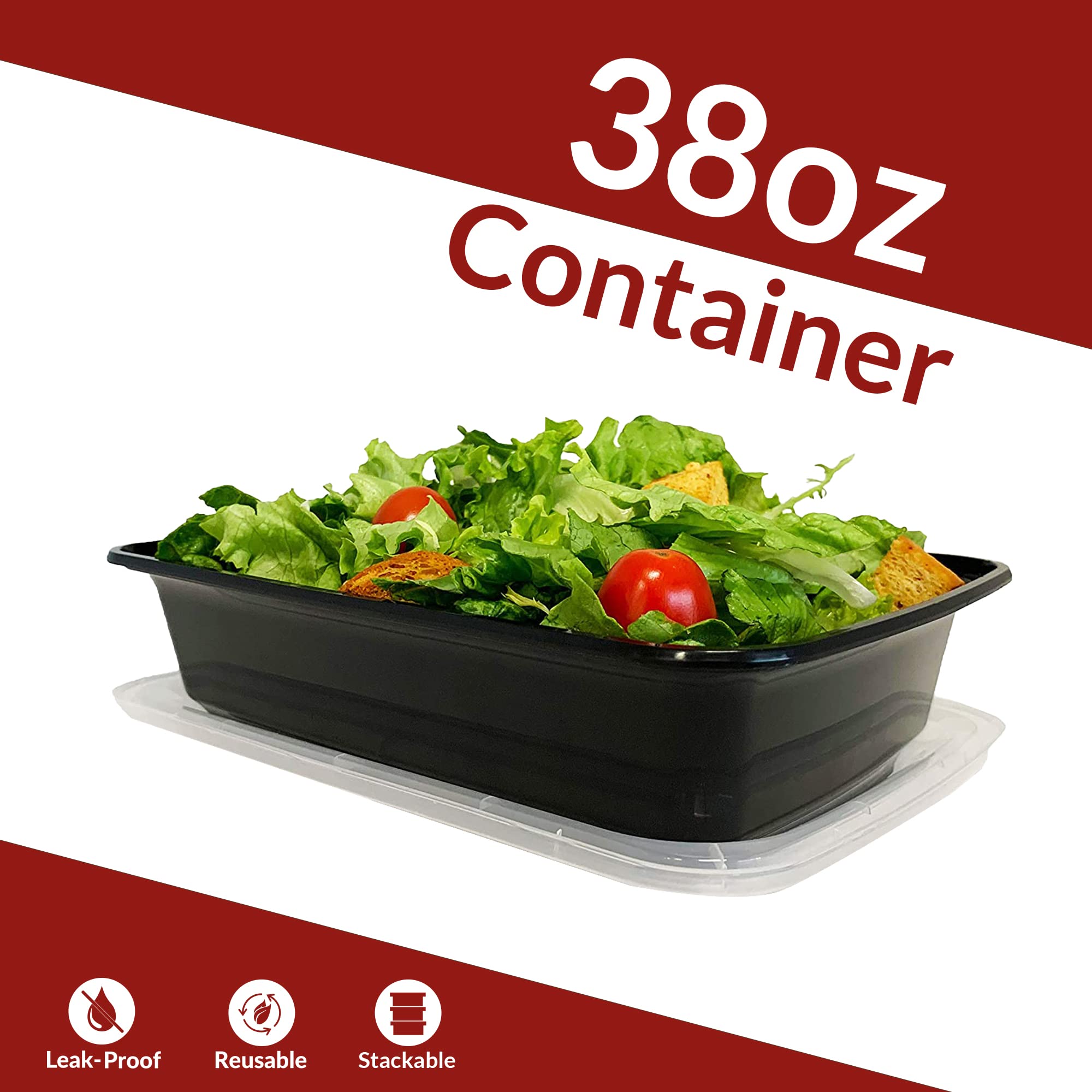 Reli. Meal Prep Containers, 38 Oz. | 45 Pack | Large 1 Compartment Food Container W/Clear Lids | Microwavable Food Storage Conta